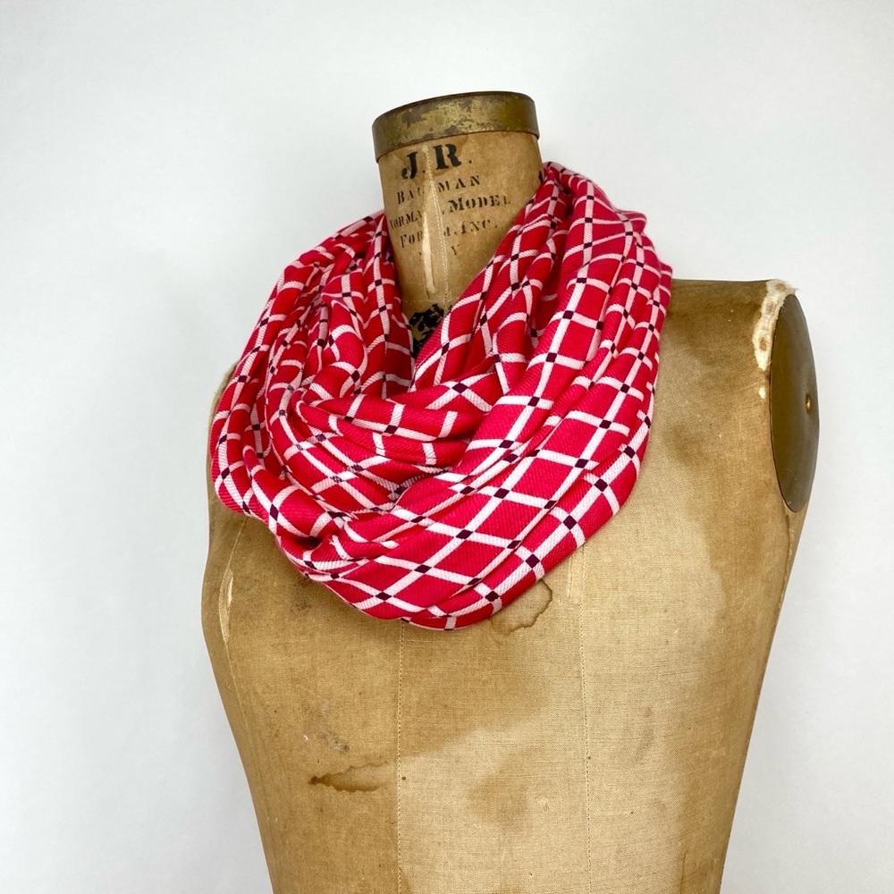Kate Spade Infinity scarf pink white check pattern